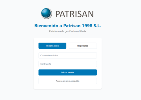 Pantalla de inicio de sesión de la plataforma Patrisan 1998 S.L. para gestión inmobiliaria.